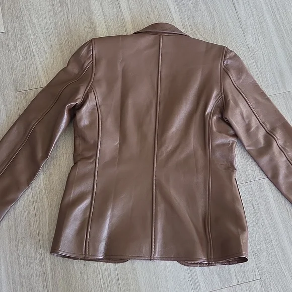 Women's Leather Exotica Brown Leather Blazer.  Perfect Shade Of Brown! 🟤 Small - Picture 8 of 10